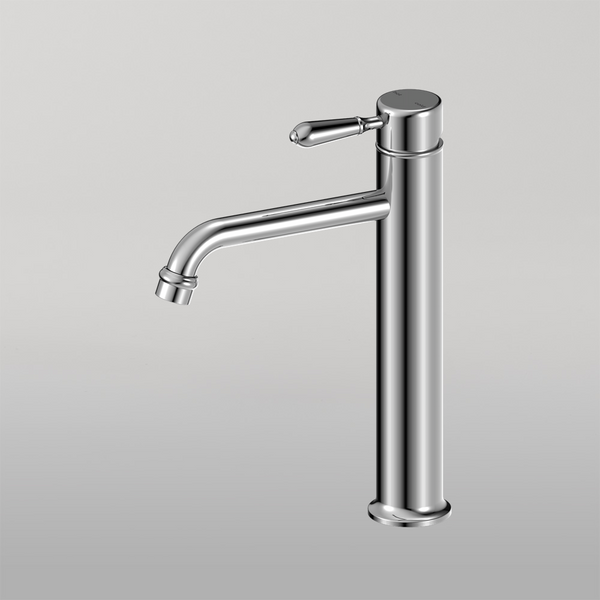Nero York Straight Tall Basin Mixer With Metal Lever Chrome