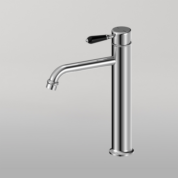 Nero York Straight Tall Basin Mixer With Black Porcelain Lever Chrome