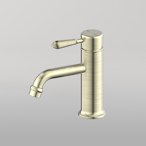 Nero York Straight Basin Mixer With Metal Lever Aged Brass