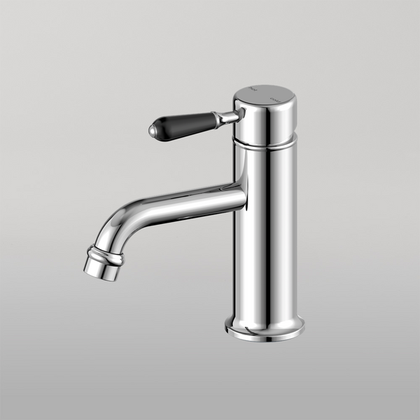 Nero York Straight Basin Mixer With Black Porcelain Lever Chrome