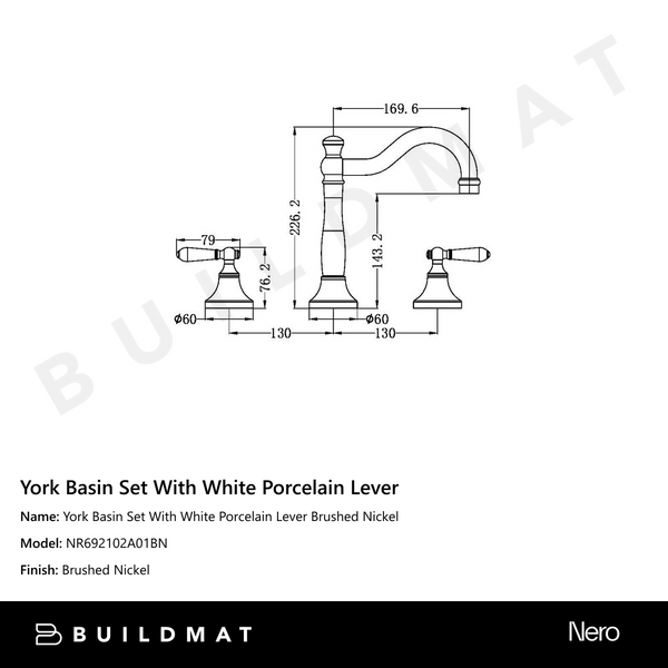 Nero York Basin Set With White Porcelain Lever Brushed Nickel