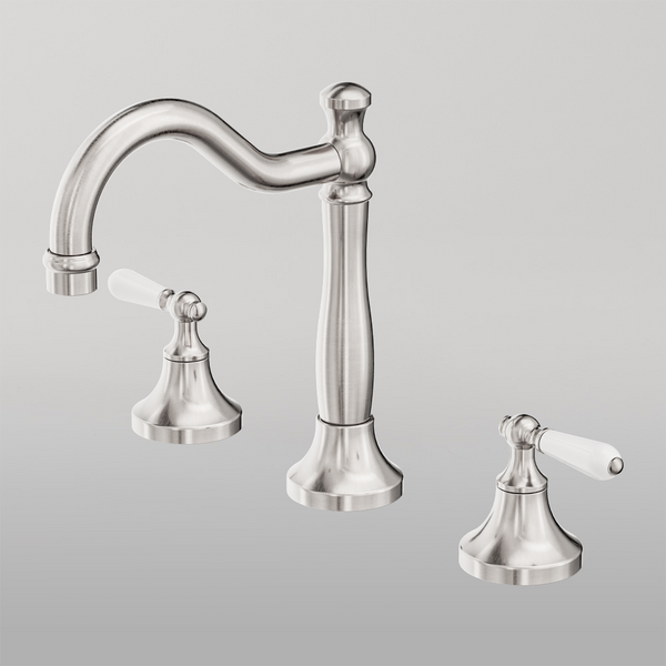 Nero York Basin Set With White Porcelain Lever Brushed Nickel