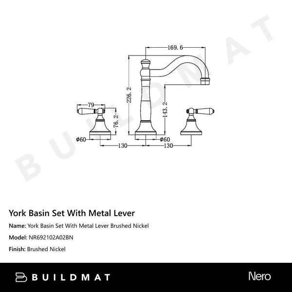 Nero York Basin Set With Metal Lever Brushed Nickel
