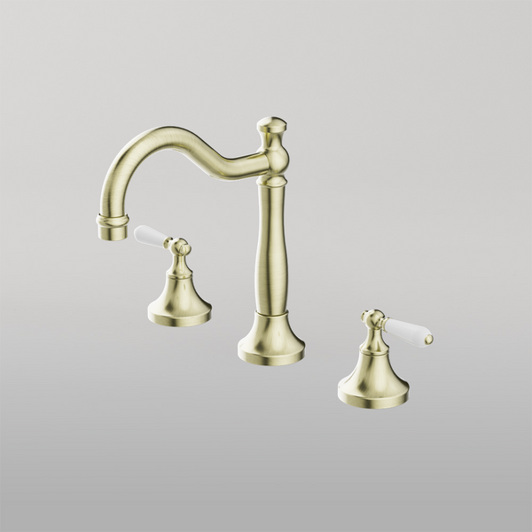Nero York Basin Set With White Porcelain Lever Aged Brass