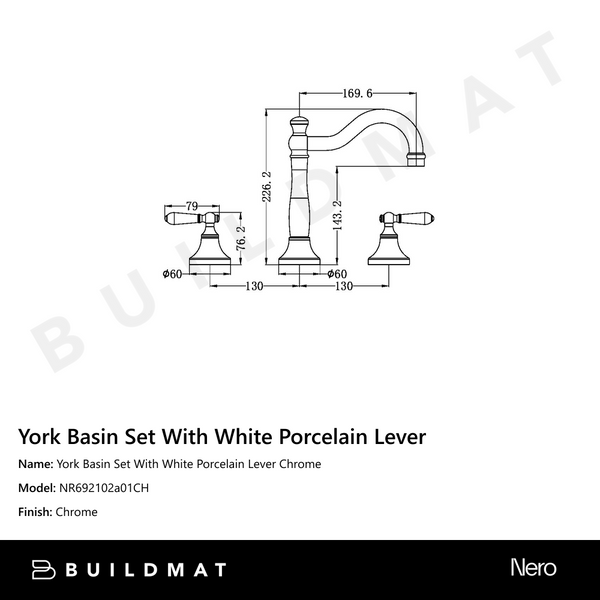 Nero York Basin Set With White Porcelain Lever Chrome