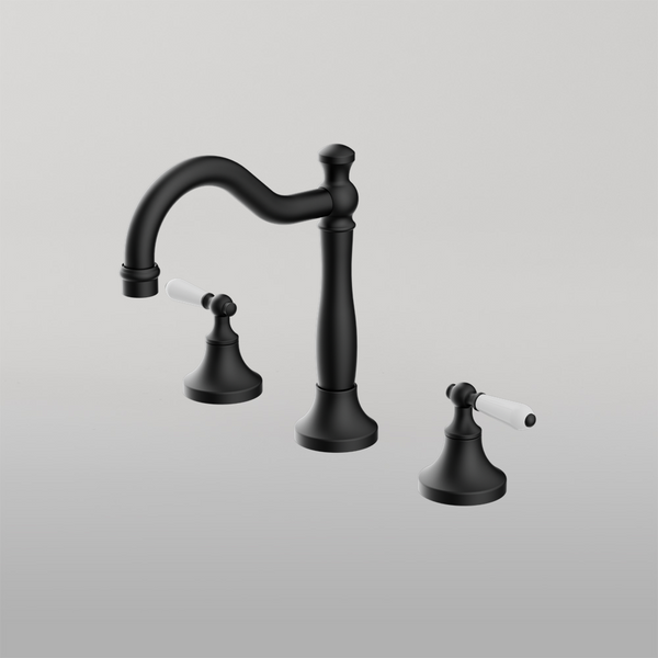 Nero York Basin Set With White Porcelain Lever Matte Black