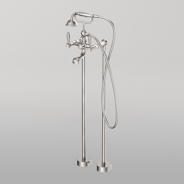 Nero York Freestanding Bath Set With Metal Hand Shower Brushed Nickel