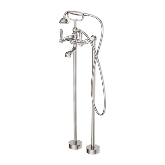 Nero York Freestanding Bath Set With Metal Hand Shower Brushed Nickel