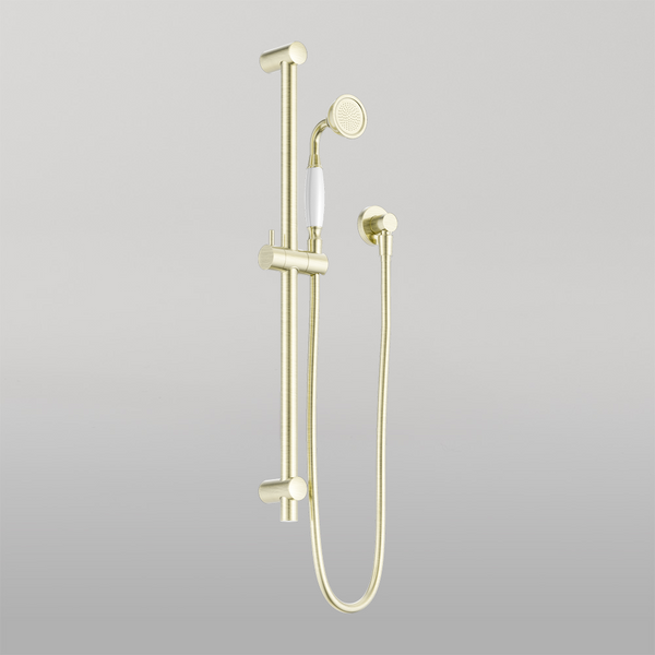 Nero York Shower Rail With White Porcelain Hand Shower Aged Brass