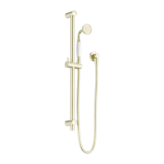 Nero York Shower Rail With White Porcelain Hand Shower Aged Brass