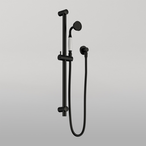Nero York Shower Rail With White Porcelain Hand Shower Matte Black