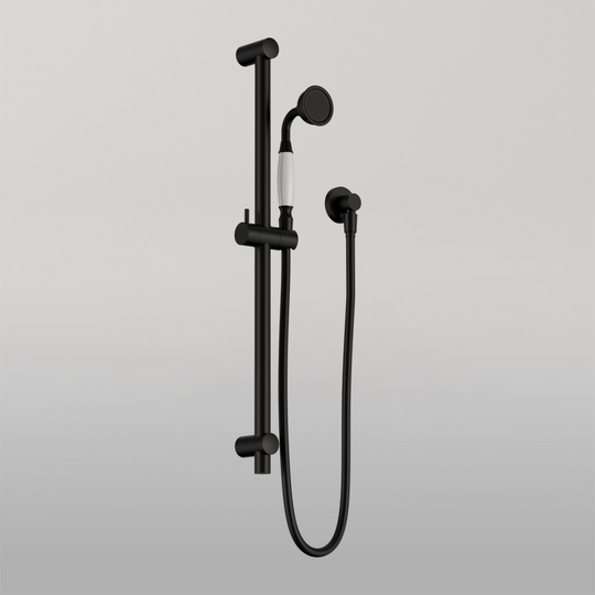 Nero York Shower Rail With White Porcelain Hand Shower Matte Black