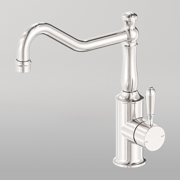 Nero York Kitchen Mixer Hook Spout With Metal Lever Brushed Nickel