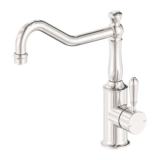 Nero York Kitchen Mixer Hook Spout With Metal Lever Brushed Nickel