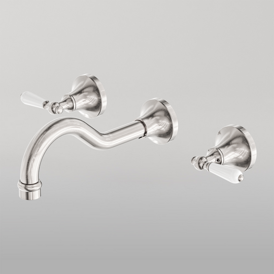 Nero York Wall Basin Set With White Porcelain Lever Brushed Nickel