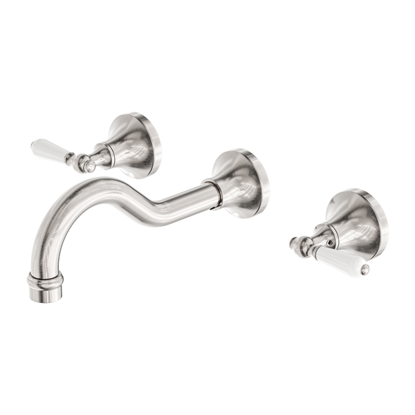 Nero York Wall Basin Set With White Porcelain Lever Brushed Nickel