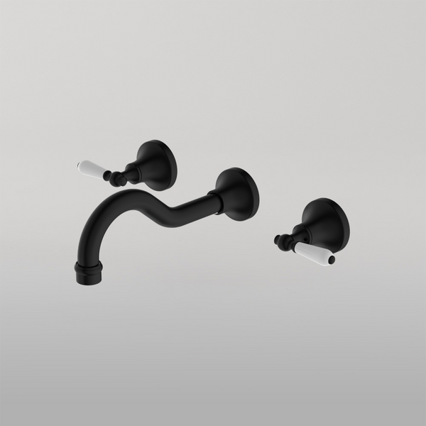 Nero York Wall Basin Set With White Porcelain Lever Matte Black