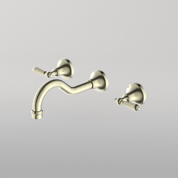 Nero York Wall Basin Set With Metal Lever Aged Brass