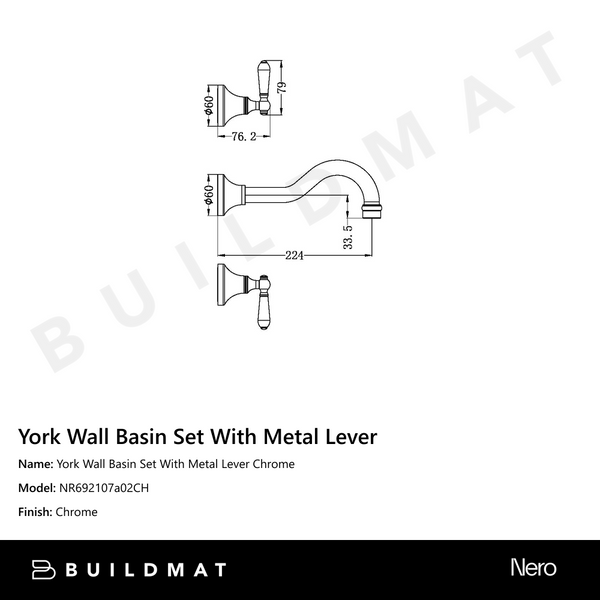 Nero York Wall Basin Set With Metal Lever Chrome