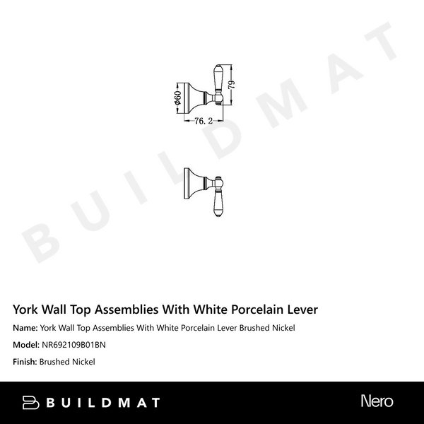 Nero York Wall Top Assemblies With White Porcelain Lever Brushed Nickel