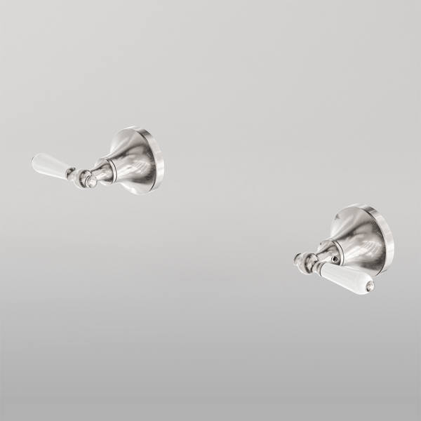 Nero York Wall Top Assemblies With White Porcelain Lever Brushed Nickel