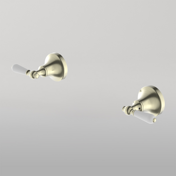Nero York Wall Top Assemblies With White Porcelain Lever Aged Brass