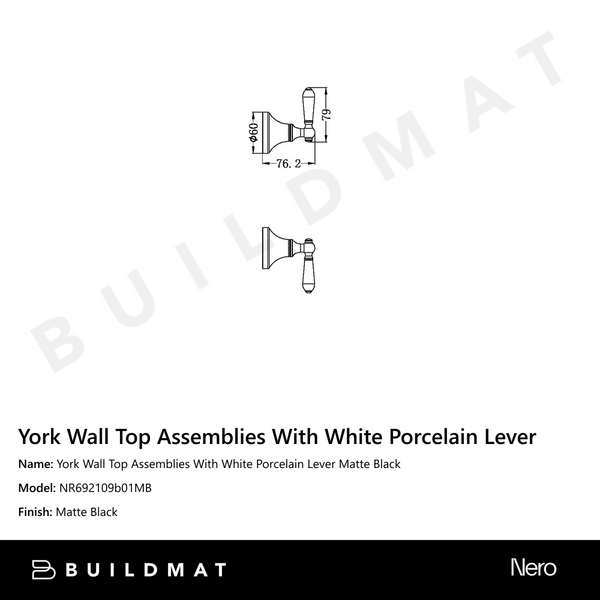 Nero York Wall Top Assemblies With White Porcelain Lever Matte Black