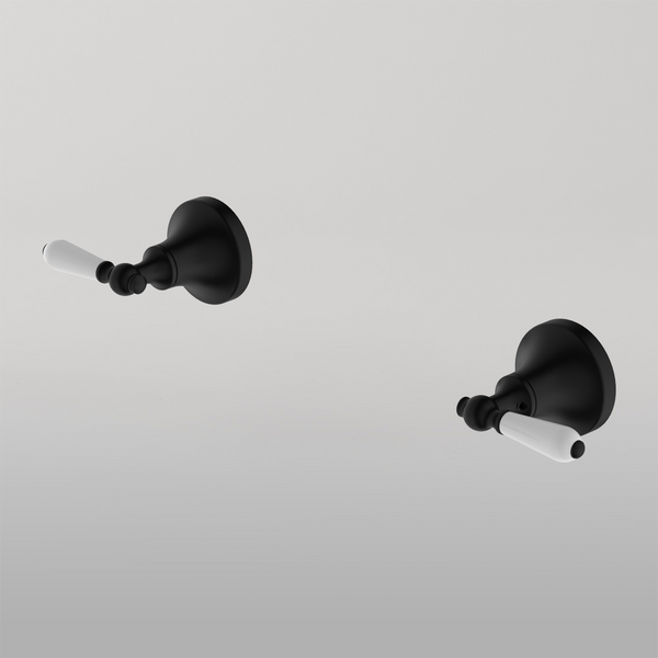 Nero York Wall Top Assemblies With White Porcelain Lever Matte Black