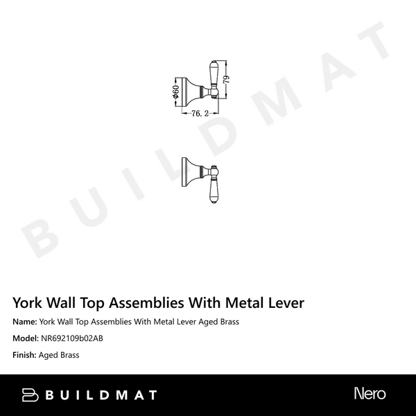 Nero York Wall Top Assemblies With Metal Lever Aged Brass