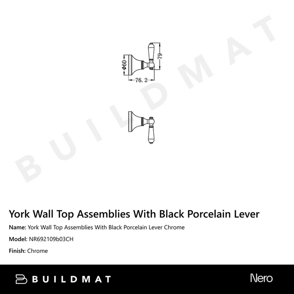 Nero York Wall Top Assemblies With Black Porcelain Lever Chrome