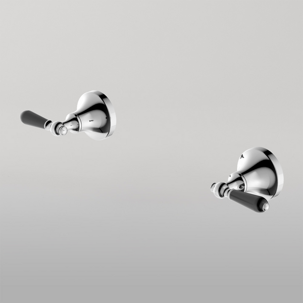 Nero York Wall Top Assemblies With Black Porcelain Lever Chrome