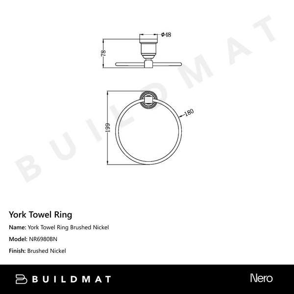 Nero York Towel Ring Brushed Nickel