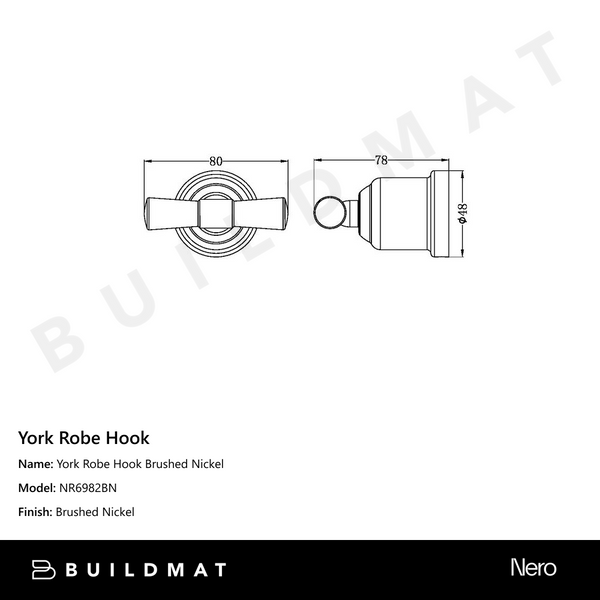 Nero York Robe Hook Brushed Nickel