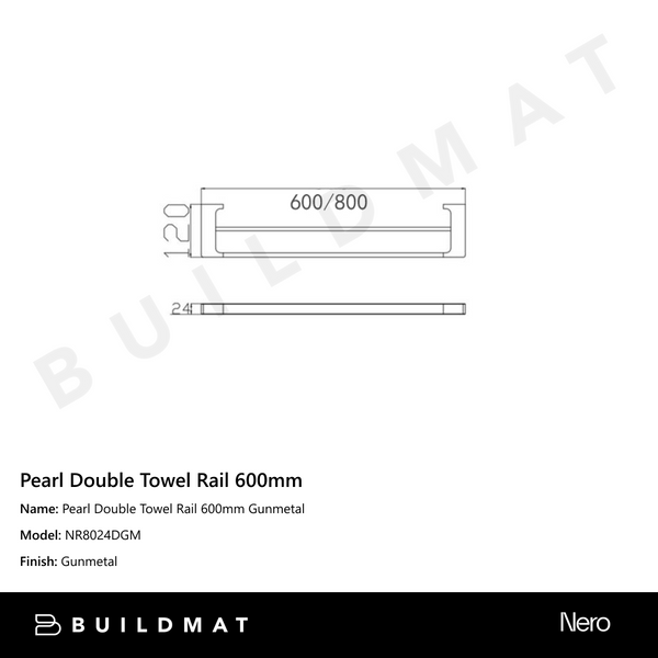 Nero Pearl Double Towel Rail 600mm Gunmetal