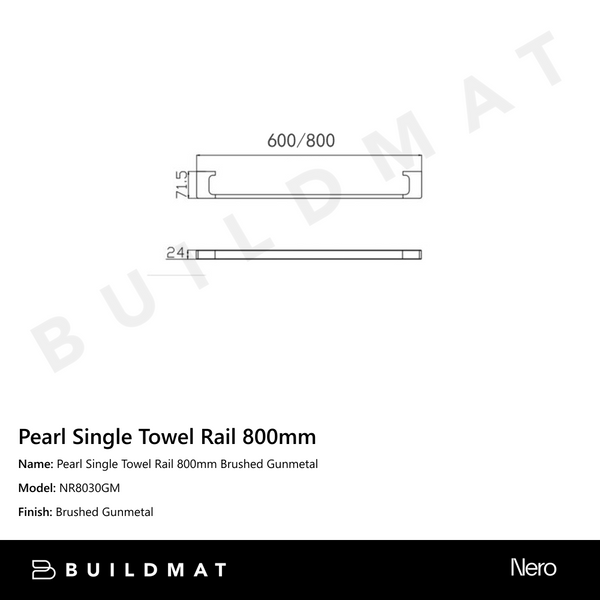 Nero Pearl Single Towel Rail 800mm Gunmetal