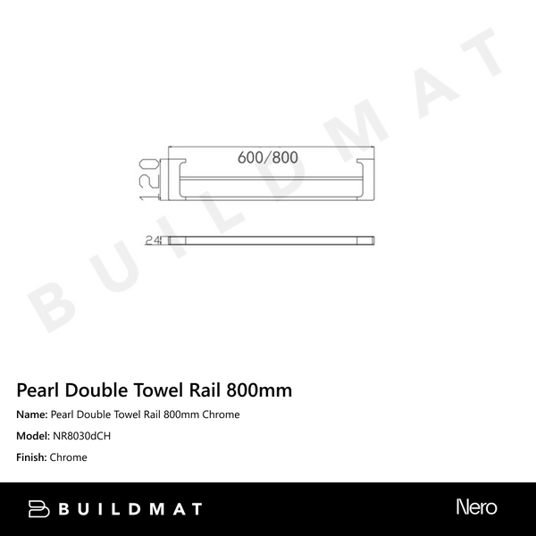 Nero Pearl Double Towel Rail 800mm Chrome