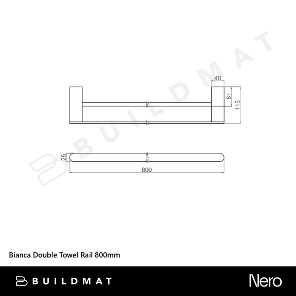 Nero Bianca Double Towel Rail 800mm Brushed Bronze