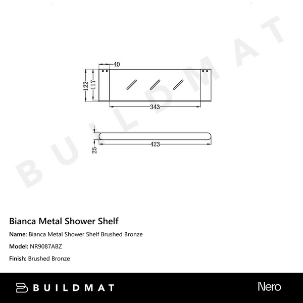 Nero Bianca Metal Shower Shelf Brushed Bronze