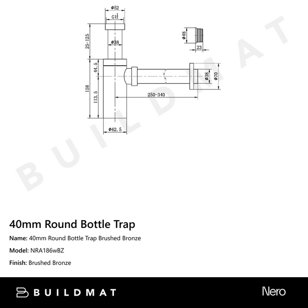 Nero 40mm Round Bottle Trap Brushed Bronze