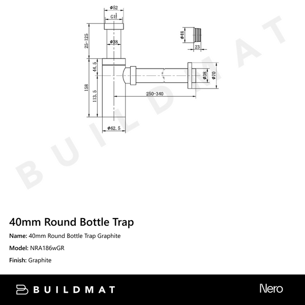 Nero 40mm Round Bottle Trap Graphite