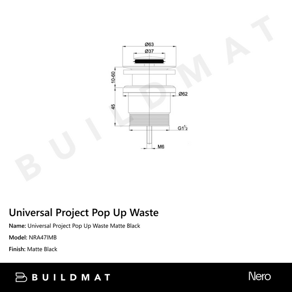 Nero Universal Project Pop Up Waste Matte Black