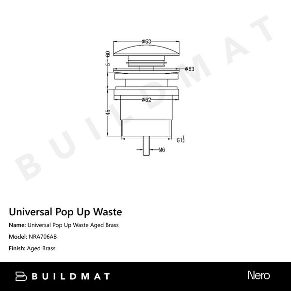 Nero Universal Pop Up Waste Aged Brass