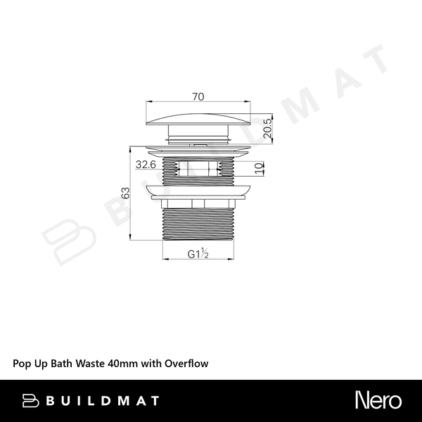 Nero Pop Up Bath Waste 40mm with Overflow Graphite