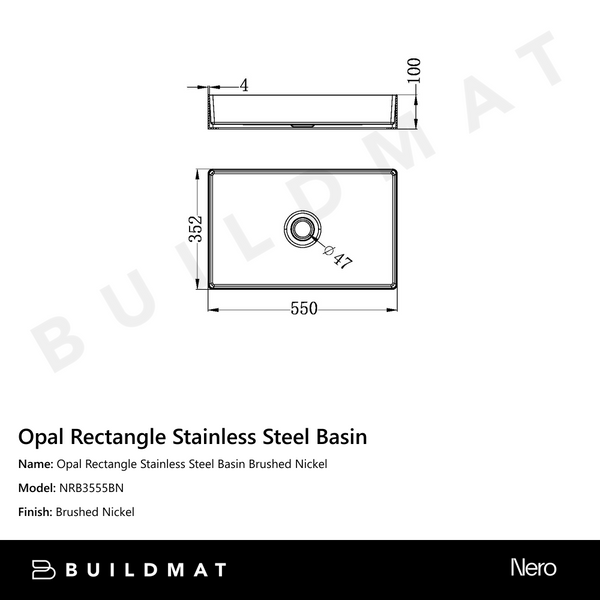 Nero Opal Rectangle Stainless Steel Basin Brushed Nickel