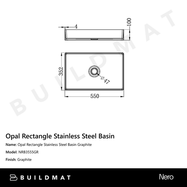 Nero Opal Rectangle Stainless Steel Basin Graphite