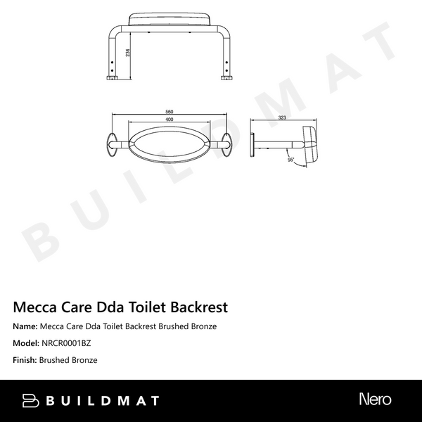 Nero Mecca Care Dda Toilet Backrest Brushed Bronze