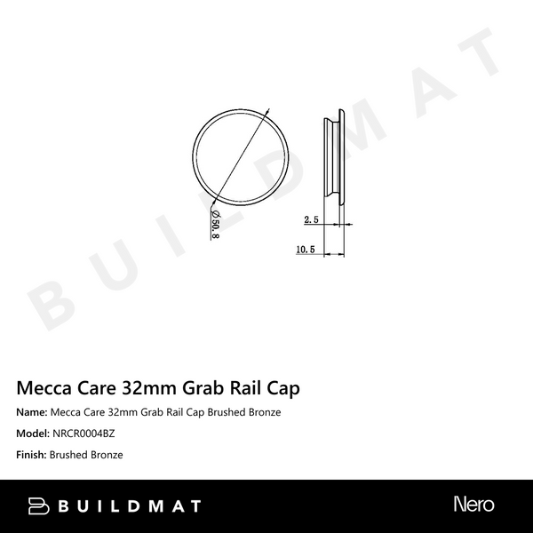 Nero Mecca Care 32mm Grab Rail Cap Brushed Bronze