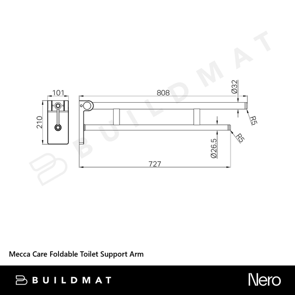 Nero Mecca Care Foldable Toilet Support Arm Matte Black