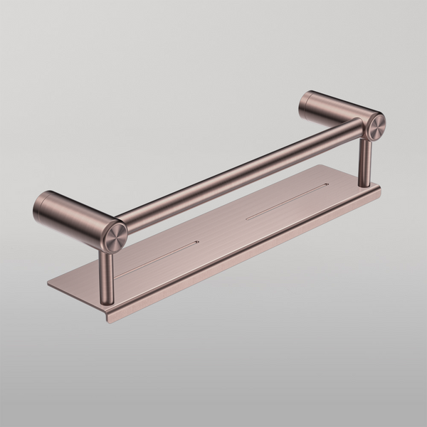 Nero Mecca Care 25mm Grab Rail With Shelf 450mm Brushed Bronze