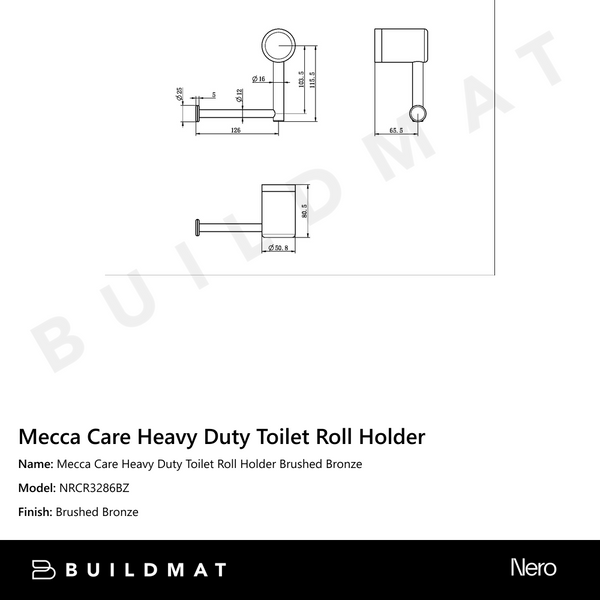 Nero Mecca Care Heavy Duty Toilet Roll Holder Brushed Bronze